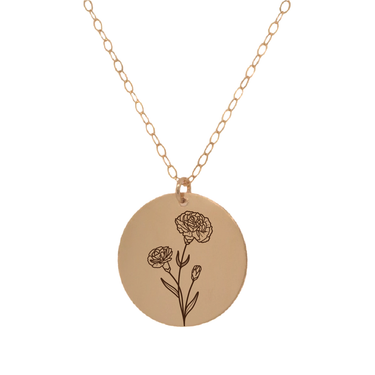 Gold Personalized Circle Birth Flower Necklace